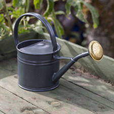 Watering Can Brass Rose Head Carbon Black Coated Steel Metal Outdoor Garden 1.5L