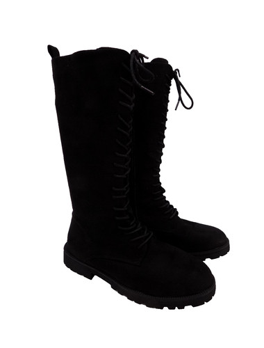 Black mid calf lace boots - lace,