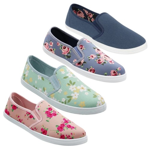 Womens floral canvas slip - slip, on