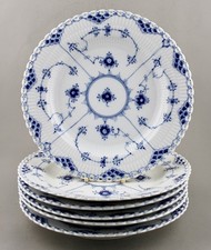 ROYAL COPENHAGEN BLUE FLUTED FULL LACE 25CM 9⅞” DINNER PLATES 1084 X 6 EXCELLENT