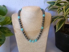10mm Navajo Perals And Turquoise Native American Southwestern Necklace Jewelry
