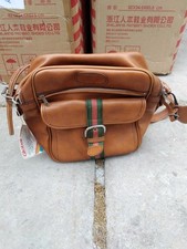 Vintage Retro Leather Hand Luggage Bag Red Green Stripe