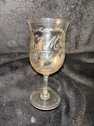 Antique etched wine - antique, glass