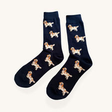 CLUMBER SPANIEL SOCKS NAVY DOG