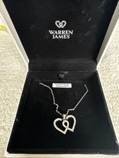 WARREN JAMES, swarovski Crystals Silver Tone Double Heart Pendant Necklace D961