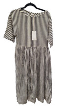 TOAST BNWT Dress XS UK 6/8 Cotton Crepe Midi Oversized Stripe Elbow Sleeve