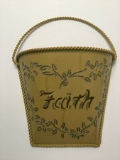 Farmhouse Yellow FAITH Metal Rustic Shabby Chic Wall Mount Flower Hanging Basket
