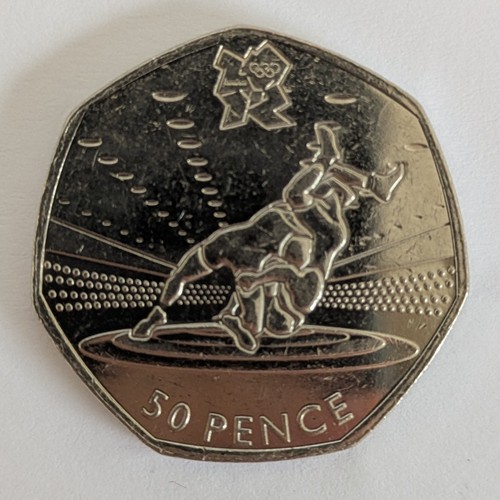 Olympic 50p wrestling - wrestling, coin