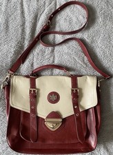LYDC England Satchel Style Bag Red & Cream Gold Trim Grab Handle & Long Strap
