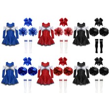 Cheerleading Costume for Girls Cheer Leader Sequins Dress with Pom Poms Socks