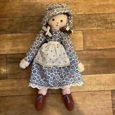 Vintage Large Handmade Girl Rag Doll In Bonnet Dress Knickerbockers Apron