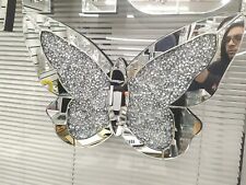 Silver Mirrored Diamond Crushed Crystal BUTTERFLY Wall Art Plaque Wall Hanging