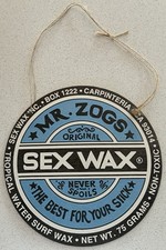 MR ZOGS SEX WAX - IN-STORE PROMO SIGN - ORIGINAL POS - SURF BOARD WOODEN DISPLAY