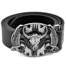 Steampunk Mens Belt Cowboy Leather Waistband Western Vintage Cowhead Belt Buckle