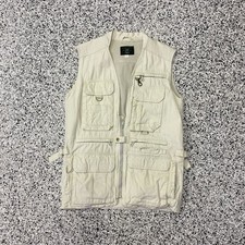 Vintage Orvis Fly Fishing Vest Mens Small Tan Khaki Pocket Cotton