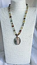 Handmade zebra fluorite beaded pendant necklace (MB4)