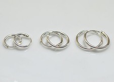 Set of 3 Pair 925 Sterling Silver Hoop/Loop Hinged Sleeper Earrings 8/10/12mm UK