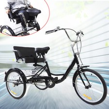 20Inch Adult Tricycle 3 Wheel Bike Single Speed with Child Seat &Shopping Basket