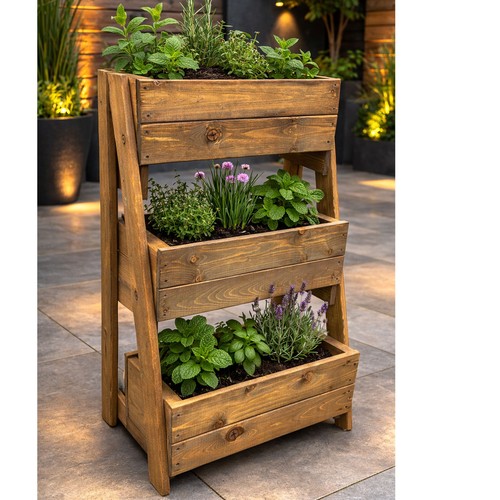 Wooden ladder planter trough - wooden,