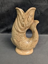 Dartmouth Pottery Fish Gurgle Glug Jug Vase Vintage Brown Ceramic 7.5"