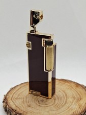 Red & Gold Enamelled Petrol Cigarette Lighter Unique Side Roller Switch Lid