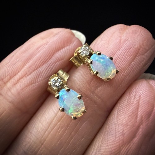 9ct gold opal diamond drop - diamond,