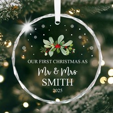 Personalised First Christmas As Mr and Mrs Married Decoration With Gift Bag
