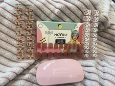 Moyou Nail Wraps x3 Pink Glitter, Flowers, Strawberries & Portable Pink UV Lamp
