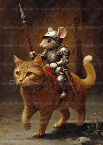 Mouse knight cat - cat, art