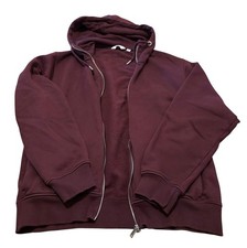 Next Burgundy Zip-Up Hoodie (L) Fleece-Lined (B7) Pockets Casual Loungewear Hood