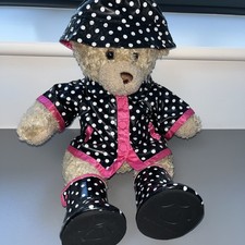 Build a Bear Outfit - Black Spotty Raincoat, Wellies and Hat (bear not included)