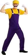 Adult Super Mario Brothers Wario Costume Men`s Yellow Plumber Fancy Dress Hat