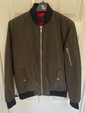Men's Zara Lightweight Bomber Jacket Size Small Khaki Green Zipped Arm Pocket
