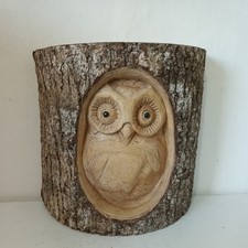 Half Log Hand Carved Owl Wood Tree Stump Bird
