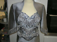 E TERANI COUTURE LADIES SILVER GREY SILK BEADED EVENING DRESS & BOLERO  uk 12