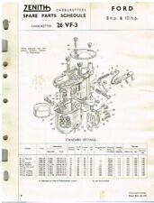 FORD 8hp Y 7Y E04A E493A 10hp C 7W E93A E494A 103E CARB SERVICE SHEET/PARTS LIST