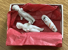 Vintage Rare Three Miniature Frozen Charlotte Tiny Dolls Figures one a baby