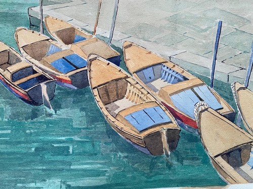 Watercolour boats moored - watercolour,