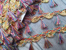 1 - 2 metre Multicolour Rainbow Pom Pom Tassel Trim Fringe lace Craft Ribbon
