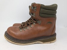 Simms Wading Boots Felt Sole Leather Brown Fly Fishing Lace-Up Size 7
