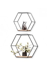 Set of 2 Metal Wired Hexagon Wall Hanging Floating Shelves Elegant Design