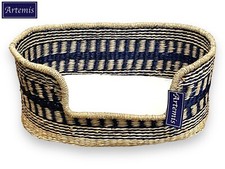 Artemis Handcrafted Natural Seagrass Pet Dog Bed - Navy Blue Design