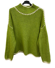 Ladies Italian Soft Knit Cosy Wool Blend High Neck Blanket Stitch Jumper