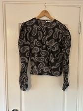 Zara New Ladies Paisley Blouse With Big Puff sleeves and Fitted Body Size M