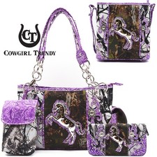 Camouflage Horse Western Purse Women Shoulder Bag Crossbody Bag Wallet Set PUR