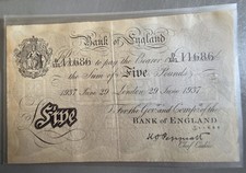 British White 5 Five Pound Note 1937