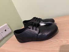 Girls Black Leather Brogue School Schools,size 1(33) Standard Fit)