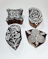 Wooden Block Stamps For Fabric & Paper Abstract Printing Block Set of 4