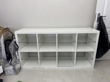 IKEA Kallax 8-Shelf Cube Storage Unit, White, Glass Shelf Custom
