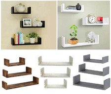 U Shaped Floating Shelve Wall Shelf Mounted Display Set Of3 Wooden Storage Shelf